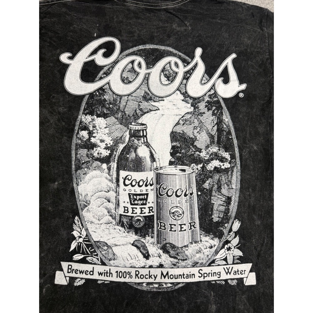 Coors Golden Beer Acid Wash Graphic T-Shirt Mens Medium Charcoal Gray Back Print